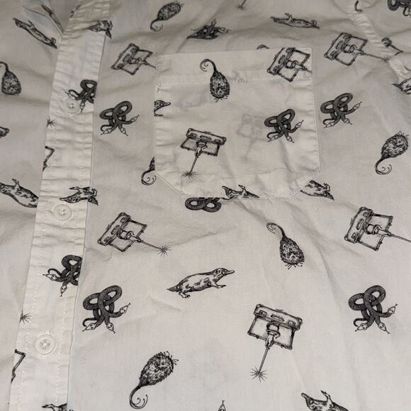 Hot Topic Fantastic Beasts Newt Scamander Woven Shirt Mens Large White Button-Up - Picture 3 of 8